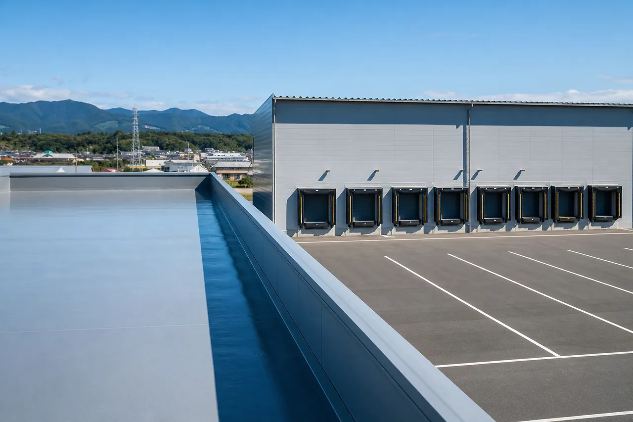 栃木県の物流倉庫・工場の防水施工イメージ